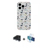 MARSİLYAN™- iPhone 15 Pro Kılıf Pusula Form - Siyah 3D Antistatik Seramik Nano Ekran Koruyucu + Raze Metal Kamera Lens - LT