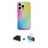 MARSİLYAN™- iPhone 15 Pro Kılıf Pusula Form - Siyah 3D Antistatik Seramik Nano Ekran Koruyucu + Raze Metal Kamera Lens - SH