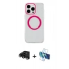 MARSİLYAN™- iPhone 15 Pro Kılıf Pusula Form - Siyah 3D Antistatik Seramik Nano Ekran Koruyucu + Raze Metal Kamera Lens - SH