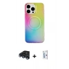MARSİLYAN™- iPhone 15 Pro Kılıf Pusula Form - Siyah Bilvis 0.18mm Plus Cam Ekran Koruyucu + Raze Metal Kamera Lens - LT