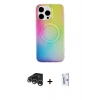 MARSİLYAN™- iPhone 15 Pro Kılıf Pusula Form - Siyah Bilvis 0.18mm Plus Cam Ekran Koruyucu + Raze Metal Kamera Lens - GS
