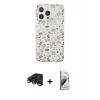MARSİLYAN™- iPhone 15 Pro Kılıf Pusula Form - Siyah Bilvis 3D Mat Cam Ekran Koruyucu + Raze Metal Kamera Lens - LT