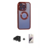 MARSİLYAN™- iPhone 15 Pro Kılıf Pusula Form - Siyah Bilvis 3D Mat Cam Ekran Koruyucu + Raze Metal Kamera Lens - TMGI