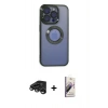MARSİLYAN™- iPhone 15 Pro Kılıf Pusula Form - Siyah Bilvis 3D Mat Cam Ekran Koruyucu + Raze Metal Kamera Lens - TMGI