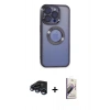MARSİLYAN™- iPhone 15 Pro Kılıf Pusula Form - Siyah Bilvis 3D Mat Cam Ekran Koruyucu + Raze Metal Kamera Lens - LT
