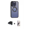 MARSİLYAN™- iPhone 15 Pro Kılıf Pusula Form - Siyah Bilvis 3D Mat Cam Ekran Koruyucu + Raze Metal Kamera Lens - LT