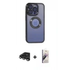 MARSİLYAN™- iPhone 15 Pro Kılıf Pusula Form - Siyah Bilvis 3D Mat Cam Ekran Koruyucu + Raze Metal Kamera Lens - TMGI