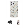 MARSİLYAN™- iPhone 15 Pro Kılıf Pusula Form - Siyah Bilvis 3D Mat Cam Ekran Koruyucu + Raze Metal Kamera Lens - GS