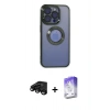 MARSİLYAN™- iPhone 15 Pro Kılıf Pusula Form - Siyah Bilvis 5in1 3D Magic Cam Ekran Koruyucu + Raze Metal Kamera Lens - SH