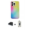 MARSİLYAN™- iPhone 15 Pro Kılıf Pusula Form - Siyah Bilvis Hayalet Cam Ekran Koruyucu + Raze Metal Kamera Lens - LT