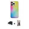 MARSİLYAN™- iPhone 15 Pro Kılıf Pusula Form - Siyah Bilvis Hayalet Cam Ekran Koruyucu + Lacivert Raze Metal Kamera Lens