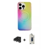 MARSİLYAN™- iPhone 15 Pro Kılıf Pusula Form - Siyah Bilvis Hayalet Cam Ekran Koruyucu + Raze Metal Kamera Lens - TMGI