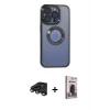 MARSİLYAN™- iPhone 15 Pro Kılıf Pusula Form - Siyah Bilvis Hayalet Cam Ekran Koruyucu + Raze Metal Kamera Lens - TMGI