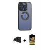 MARSİLYAN™- iPhone 15 Pro Kılıf Pusula Form - Siyah Buffer Cam Ekran Koruyucu + Raze Metal Kamera Lens - SH