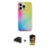 MARSİLYAN™- iPhone 15 Pro Kılıf Pusula Form - Siyah Buffer Cam Ekran Koruyucu + Raze Metal Kamera Lens - SH