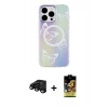 MARSİLYAN™- iPhone 15 Pro Kılıf Pusula Form - Siyah Buffer Cam Ekran Koruyucu + Raze Metal Kamera Lens - SH