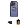 MARSİLYAN™- iPhone 15 Pro Kılıf Pusula Form - Siyah Buffer Cam Ekran Koruyucu + Raze Metal Kamera Lens - SH