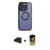 MARSİLYAN™- iPhone 15 Pro Kılıf Pusula Form - Siyah Buffer Cam Ekran Koruyucu + Raze Metal Kamera Lens - TMGI
