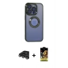 MARSİLYAN™- iPhone 15 Pro Kılıf Pusula Form - Siyah Buffer Cam Ekran Koruyucu + Raze Metal Kamera Lens - TMGI