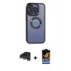 MARSİLYAN™- iPhone 15 Pro Kılıf Pusula Form - Siyah Buffer Hayalet Cam Ekran Koruyucu + Gümüş Raze Metal Kamera Lens