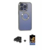 MARSİLYAN™- iPhone 15 Pro Kılıf Pusula Form - Siyah Buffer Hayalet Cam Ekran Koruyucu + Gümüş Raze Metal Kamera Lens