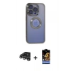 MARSİLYAN™- iPhone 15 Pro Kılıf Pusula Form - Siyah Buffer Hayalet Cam Ekran Koruyucu + Gümüş Raze Metal Kamera Lens