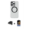 MARSİLYAN™- iPhone 15 Pro Kılıf Pusula Form - Siyah Buffer Hayalet Cam Ekran Koruyucu + Raze Metal Kamera Lens - GS