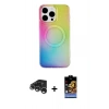 MARSİLYAN™- iPhone 15 Pro Kılıf Pusula Form - Siyah Buffer Hayalet Cam Ekran Koruyucu + Raze Metal Kamera Lens - GS
