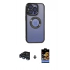 MARSİLYAN™- iPhone 15 Pro Kılıf Pusula Form - Siyah Buffer Hayalet Cam Ekran Koruyucu + Raze Metal Kamera Lens - LT