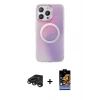 MARSİLYAN™- iPhone 15 Pro Kılıf Pusula Form - Siyah Buffer Hayalet Cam Ekran Koruyucu + Titanyum Gri Raze Metal Kamera Lens