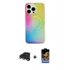 MARSİLYAN™- iPhone 15 Pro Kılıf Pusula Form - Siyah Buffer Hayalet Cam Ekran Koruyucu + Titanyum Gri Raze Metal Kamera Lens