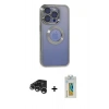 MARSİLYAN™- iPhone 15 Pro Kılıf Pusula Form - Siyah Polymer Nano Ekran Koruyucu + Gümüş Raze Metal Kamera Lens