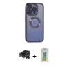 MARSİLYAN™- iPhone 15 Pro Kılıf Pusula Form - Siyah Polymer Nano Ekran Koruyucu + Gümüş Raze Metal Kamera Lens
