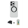 MARSİLYAN™- iPhone 15 Pro Kılıf Pusula Form - Siyah Polymer Nano Ekran Koruyucu + Lacivert Raze Metal Kamera Lens