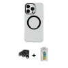 MARSİLYAN™- iPhone 15 Pro Kılıf Pusula Form - Siyah Polymer Nano Ekran Koruyucu + Raze Metal Kamera Lens - GS