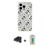 MARSİLYAN™- iPhone 15 Pro Kılıf Pusula Form - Siyah Polymer Nano Ekran Koruyucu + Raze Metal Kamera Lens - GS