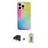 MARSİLYAN™- iPhone 15 Pro Kılıf Pusula Form - Siyah Polymer Nano Ekran Koruyucu + Raze Metal Kamera Lens - GS