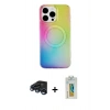 MARSİLYAN™- iPhone 15 Pro Kılıf Pusula Form - Siyah Polymer Nano Ekran Koruyucu + Raze Metal Kamera Lens - LT