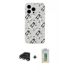 MARSİLYAN™- iPhone 15 Pro Kılıf Pusula Form - Siyah Polymer Nano Ekran Koruyucu + Raze Metal Kamera Lens - TMGI