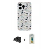 MARSİLYAN™- iPhone 15 Pro Kılıf Pusula Form - Siyah Polymer Nano Ekran Koruyucu + Raze Metal Kamera Lens - TMGI