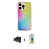 MARSİLYAN™- iPhone 15 Pro Kılıf Pusula Form - Siyah Polymer Nano Ekran Koruyucu + Raze Metal Kamera Lens - TMGI