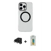 MARSİLYAN™- iPhone 15 Pro Kılıf Pusula Form - Siyah Polymer Nano Ekran Koruyucu + Raze Metal Kamera Lens - SH