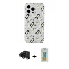 MARSİLYAN™- iPhone 15 Pro Kılıf Pusula Form - Siyah Polymer Nano Ekran Koruyucu + Raze Metal Kamera Lens - SH
