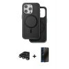 MARSİLYAN™- iPhone 15 Pro Kılıf Pusula Işık Koleksiyonu - Siyah 3D Antistatik Hayalet Cam Ekran Koruyucu + Raze Metal Kamera Lens - TMGI