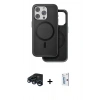 MARSİLYAN™- iPhone 15 Pro Kılıf Pusula Işık Koleksiyonu - Siyah Bilvis 0.18mm Plus Cam Ekran Koruyucu + Raze Metal Kamera Lens - LT