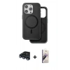 MARSİLYAN™- iPhone 15 Pro Kılıf Pusula Işık Koleksiyonu - Siyah Bilvis 3D Mat Cam Ekran Koruyucu + Raze Metal Kamera Lens - LT