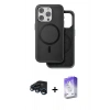 MARSİLYAN™- iPhone 15 Pro Kılıf Pusula Işık Koleksiyonu - Siyah Bilvis 5in1 3D Magic Cam Ekran Koruyucu + Raze Metal Kamera Lens - LT
