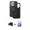 MARSİLYAN™- iPhone 15 Pro Kılıf Pusula Işık Koleksiyonu - Siyah Bilvis 5in1 5D Magic Hayalet Cam Ekran Koruyucu + Raze Metal Kamera Lens - TMGI
