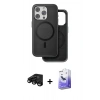 MARSİLYAN™- iPhone 15 Pro Kılıf Pusula Işık Koleksiyonu - Siyah Bilvis 5in1 5D Magic Hayalet Cam Ekran Koruyucu + Raze Metal Kamera Lens - SH