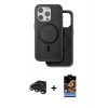 MARSİLYAN™- iPhone 15 Pro Kılıf Pusula Işık Koleksiyonu - Siyah Buffer Hayalet Cam Ekran Koruyucu + Raze Metal Kamera Lens - TMGI